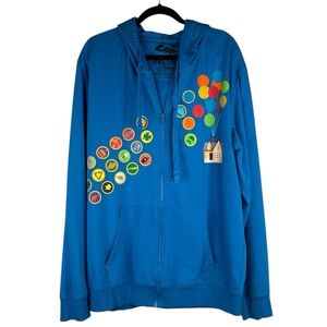 Disney Pixar Up Men's Blue Long Sleeve Lightweight Zip Down Hoodie Size 3XL